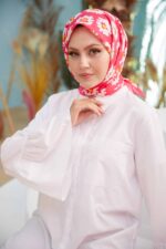 Fuşya, Papatya Desenli | Dijital Eşarp