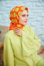 Turuncu, Papatya Desenli | Dijital Eşarp - Görsel 2